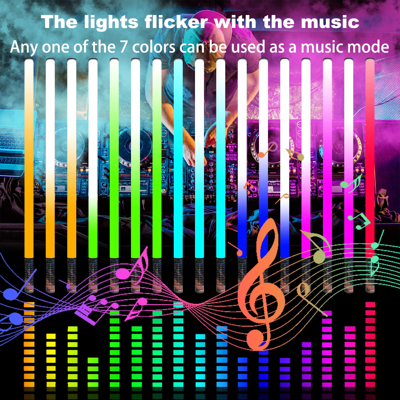 2 Pack 4ft Portable Battery Powered Tube Light 120cm Handheld LED Tube Lights with Tripods, 500 Vivid Effects, for DJ Lighting,